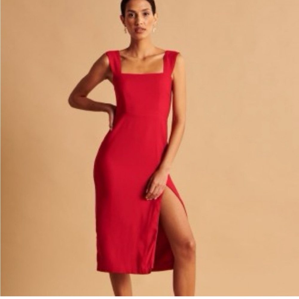 Abercrombie & Fitch Red wide strap midi dress - Medium tall